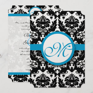 Bright Aqua Damask Heart Swirls Faire-part de mari