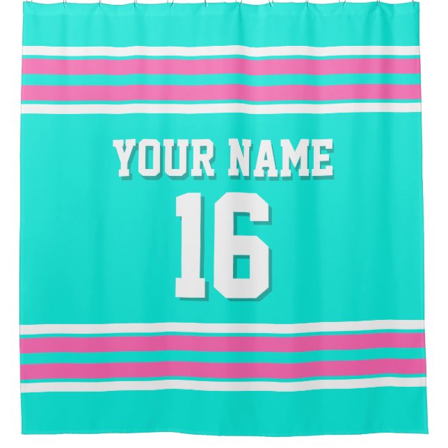 Bright Aqua Hot Pink White Stripes Sports Jersey (Front)