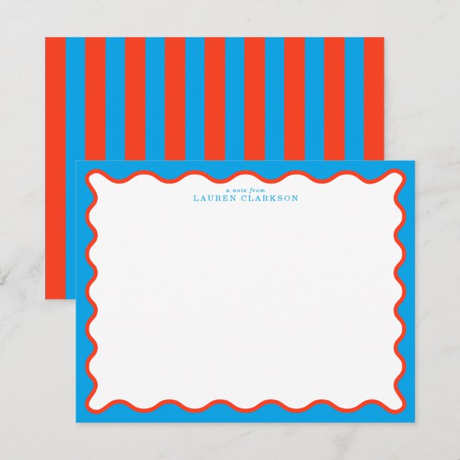 Bright Aqua & Tangerine Wavy Note Card (Front/Back)