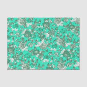 Bright Aqua Teal Floral Print Pattern Tissue Paper