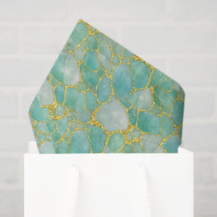 Bright Aqua Teal Gold Watercolor Mosaic Sea Glass  Tissue Paper