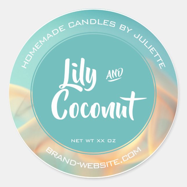 Bright Aqua Teal Smoke Background Candle Packaging Classic Round Sticker (Front)