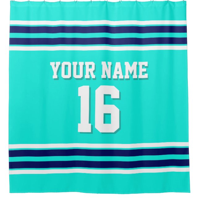 Bright Aqua with Navy White Stripes Sports Jersey (Front)