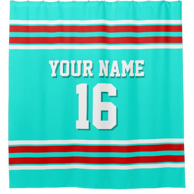Bright Aqua with Red White Stripes Sports Jersey (Front)
