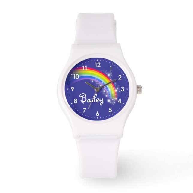 Bright arc-en-ciel bleu nom poignet montre (Recto)