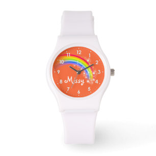 Bright arc-en-ciel orange nom poignet montre
