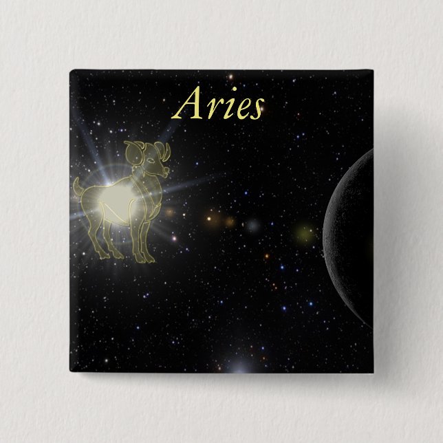 Bright Aries 2 Inch Square Button (Front)