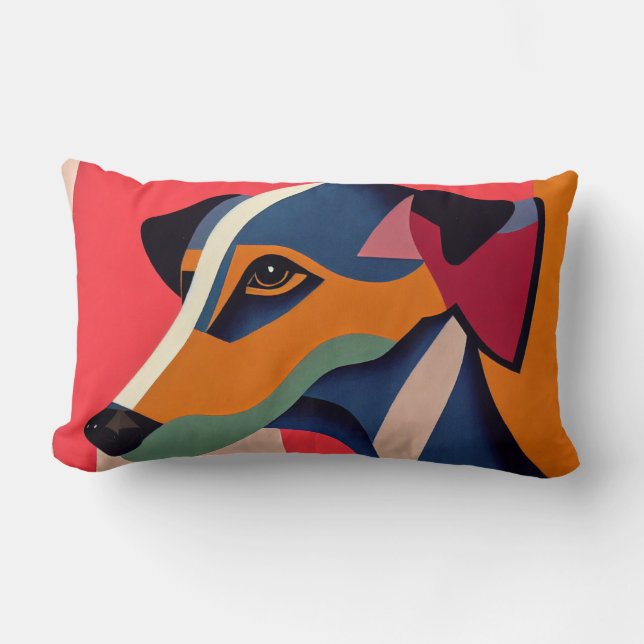 Bright Art Deco Greyhound Face Lumbar Pillow (Front)