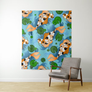 Bright Asian Carp Koi Fish Pond Tapestry