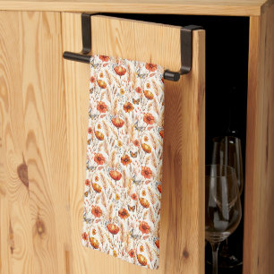 Bright autumn boho botanical print kitchen towel
