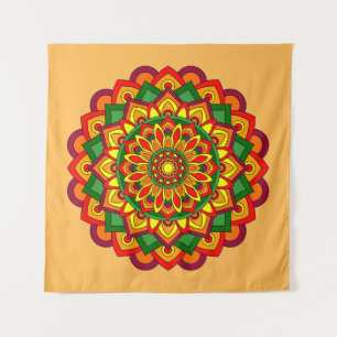 Bright Autumn Colours Floral Mandala Tapestry