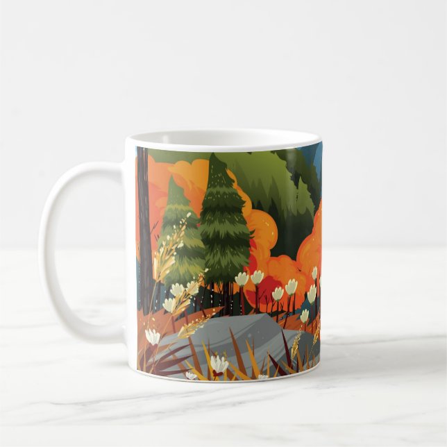 Bright Autumn Landscape Illustration Coffee Mug (Left)