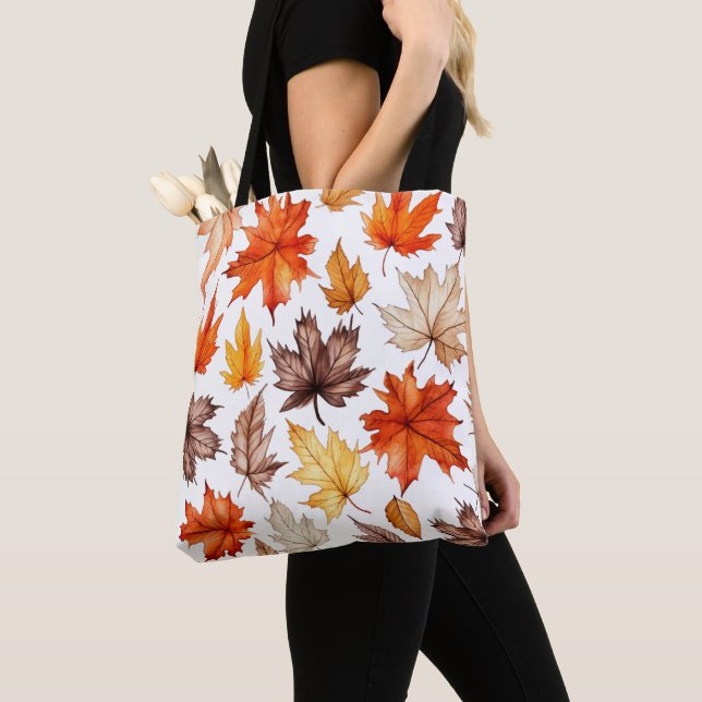 Bright Autumn Leaves Botanical Illustration Tote Bag (Close Up)
