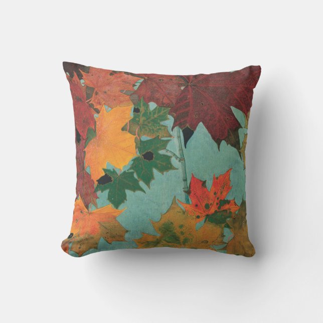Bright Autumn Leaves Throw Pillow (Front)