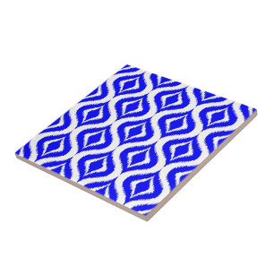 Bright Azure Blue Retro Chic Ikat Drops Pattern Tile