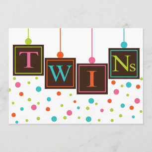 Bright BABY Blocks of Colours Twins Baby Shower Invitation