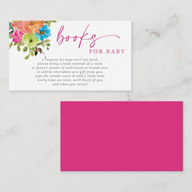 Bright Baby in Bloom Pink Baby Shower Book Request Enclosure Card (Front/Back)