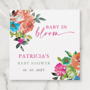 Bright Baby in Bloom Pink Floral Girl Baby Shower Favour Tags