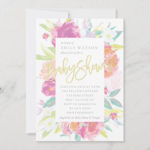 Bright Baby shower Invitation Floral Aquarelle