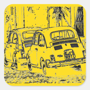 bright banana yellow urban comic cartoon car square sticker