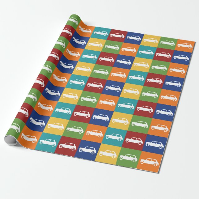 Bright Basics Checkerboard Mini Cooper Wrapping Paper (Unrolled)