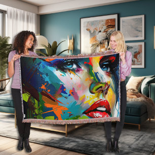 Bright Beauty Painted Woman Face Stylish Throw Blanket