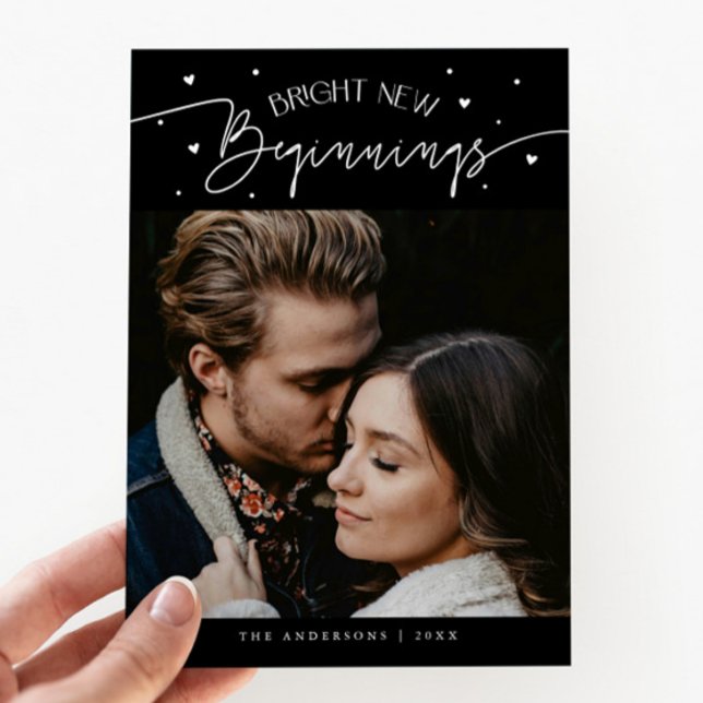 Bright Beginnings New Year Black Photo  Holiday Card (Creator Uploaded)