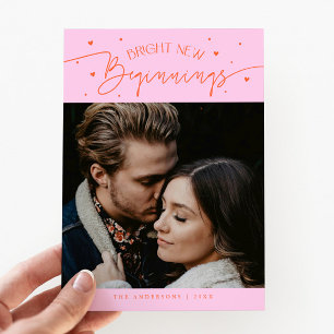 Bright Beginnings New Year Orange Pink Photo Holiday Card