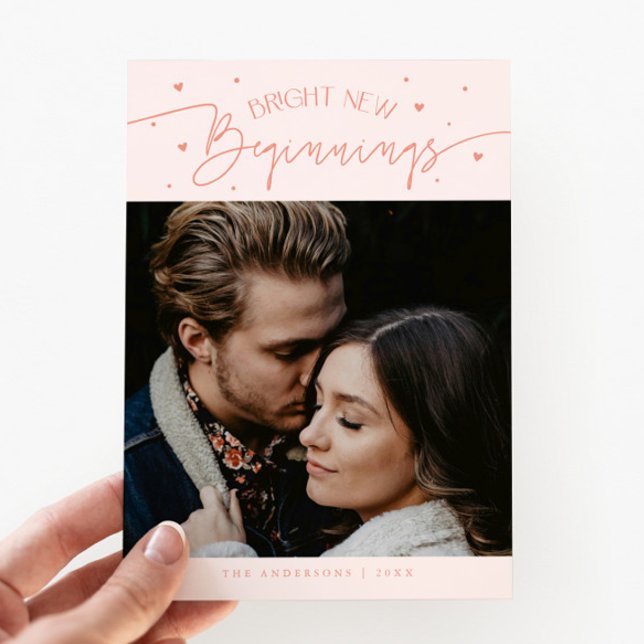 Bright Beginnings New Year Peach Photo  Holiday Card (Creator Uploaded)