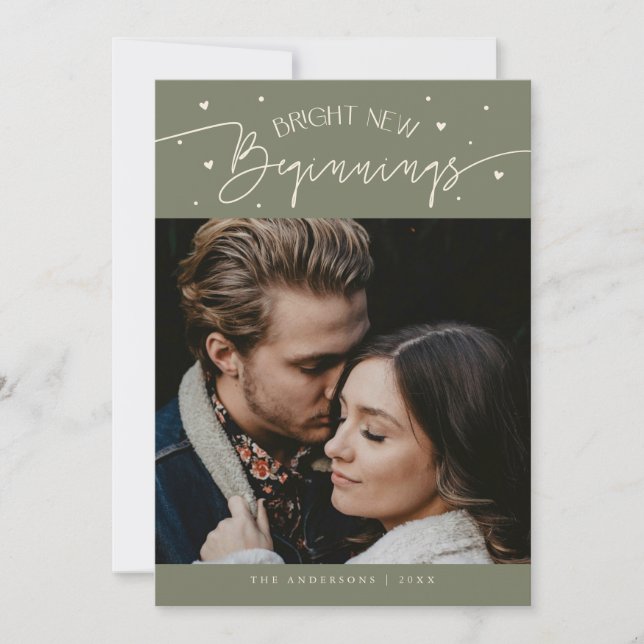 Bright Beginnings New Year Sage Green Photo  Holiday Card (Front)