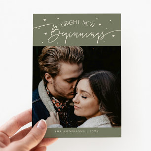Bright Beginnings New Year Sage Green Photo Holiday Card