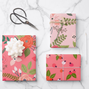 Bright Berry Floral Pattern Wrapping Paper Sheet