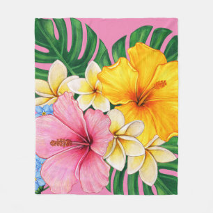 Bright big flowers fleece blanket