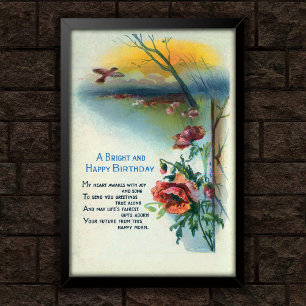 Bright Birthday Poppies Vintage 1920 Poster