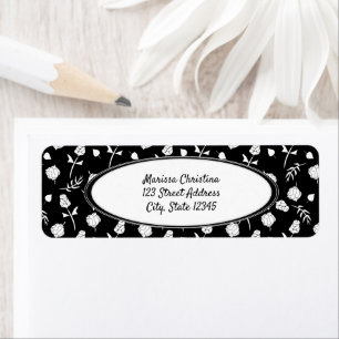 Bright Black and White Floral Pattern Label