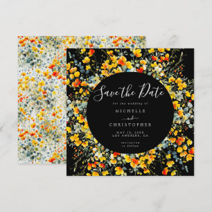 Bright Black Floral Square Wedding Save The Date