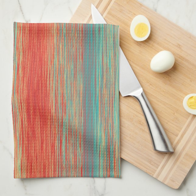 Bright Blended Stripe Line Red Turquoise Mauve  Kitchen Towel (Quarter Fold)