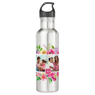 Bright Blooms 4 Photo Collage Monogrammed 710 Ml Water Bottle