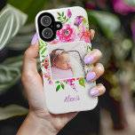 Bright Blooms Custom Photo Monogram iPhone 16 Case<br><div class="desc">Affordable custom printed phone cases personalized with your photos and text. This fun girly design has a watercolor floral border in bright summer pink, purple, yellow and green colours. Add your own custom photo of your baby, kids or family. Personalize it with your monogram initial or other custom text in...</div>