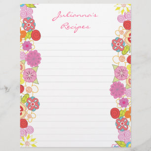 Bright Blossoms Recipe Binder Insert Letter Pages