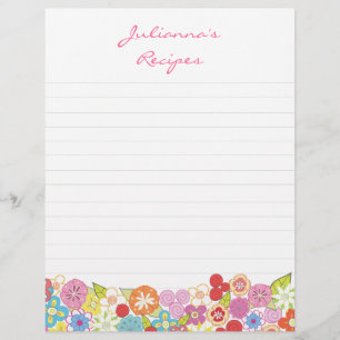 Bright Blossoms Recipe Binder Insert Letter Pages