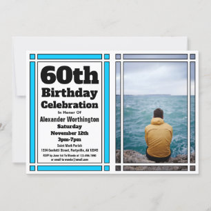 Bright Blue 60e Photo Anniversaire Invitation