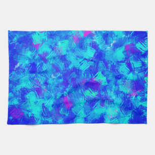 Bright Blue Abstract Brush Strokes Design Kitchen Towel
