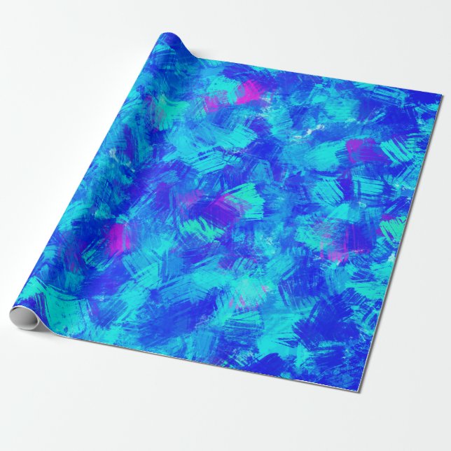 Bright Blue Abstract Brush Strokes Design Wrapping Paper (Unrolled)