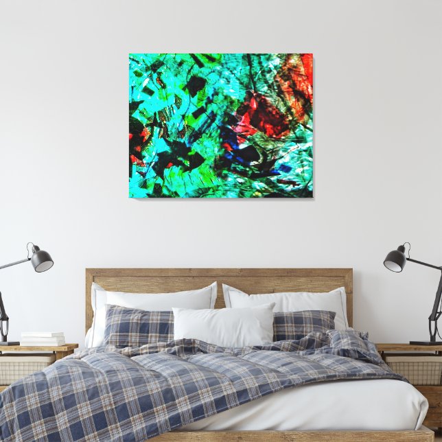 Bright blue abstract Stretched Canvas Print,Bright Print (Insitu(Bedroom))