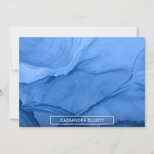 Bright Blue Alcohol Ink Liquid Abstract Art Thank You Card (Front)