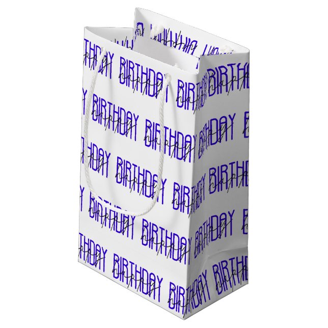 bright blue and black happy birthday design small gift bag (Back Angled)