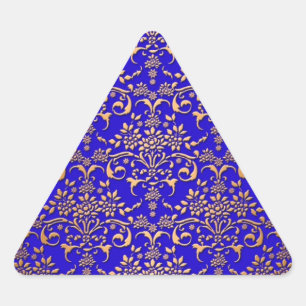 Bright Blue and Gold Fancy Damask Pattern Triangle Sticker