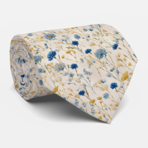 Bright Blue and Golden Wildflower Wedding Tie