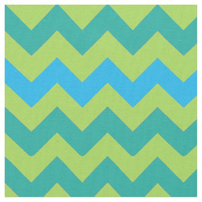 Bright Blue and Green Chevrons Fabric (Close Up)